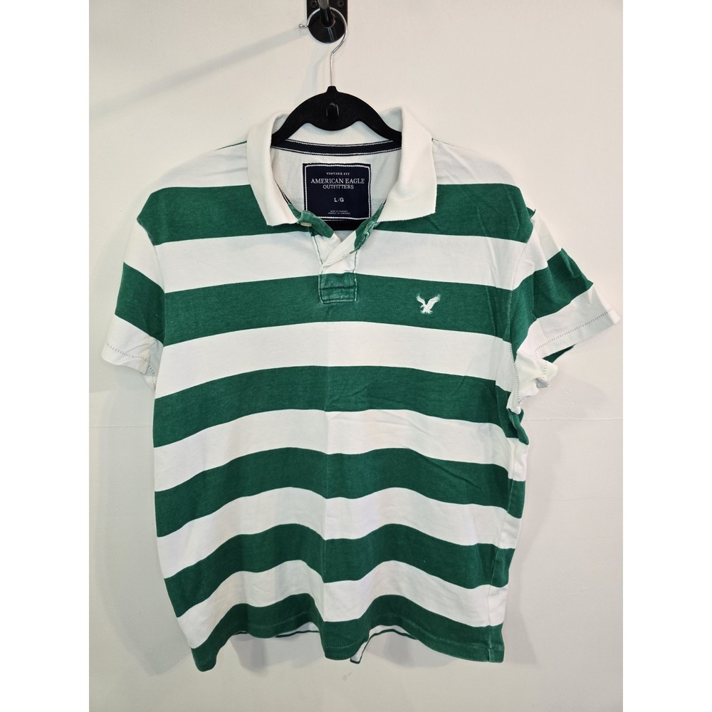 2009 American Eagle Green‎ & White Striped Polo • Y2K 2000s Vintage Fit